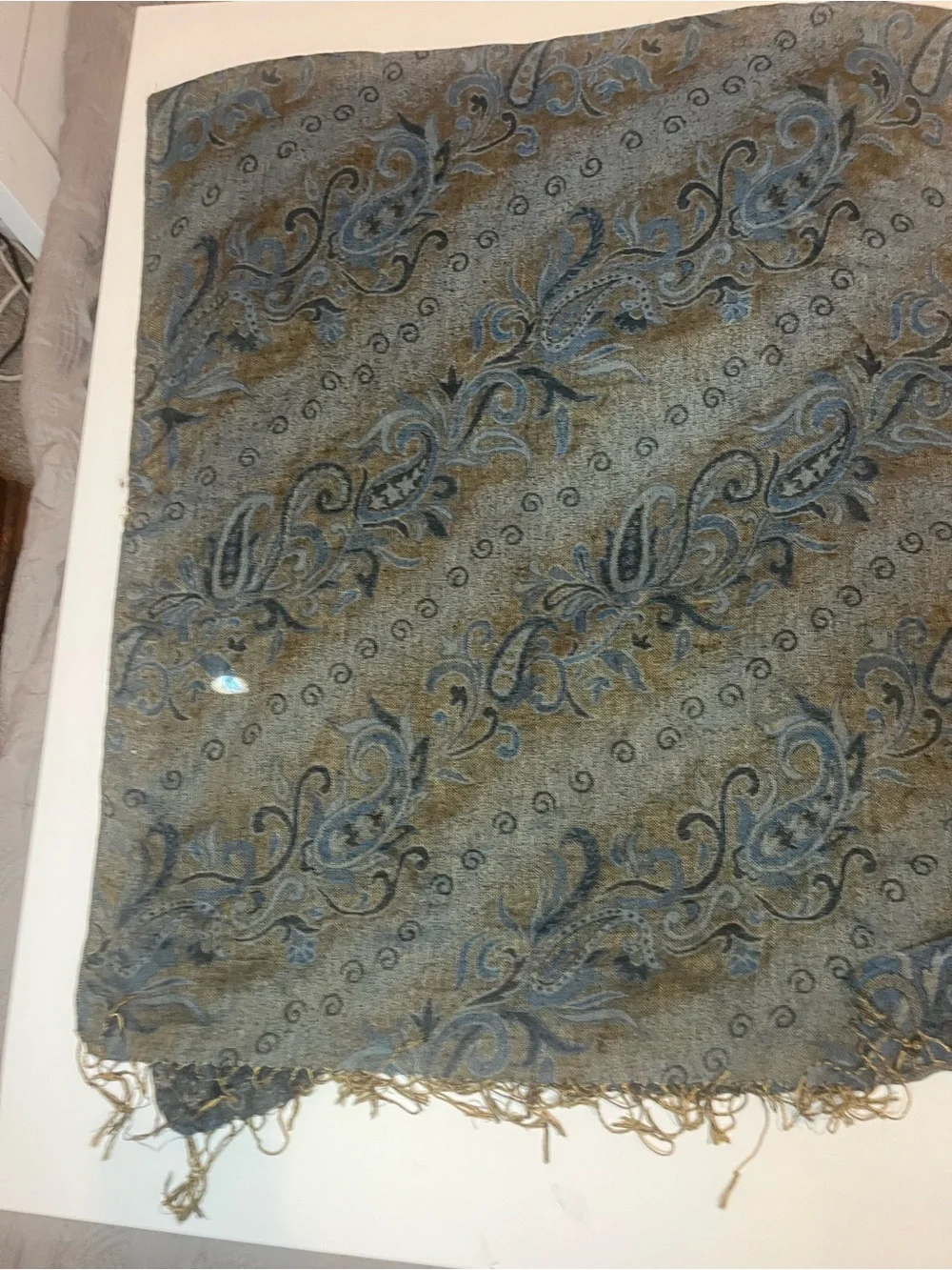 Vintage Paisley Fringe scarf, - Blue & Brown
